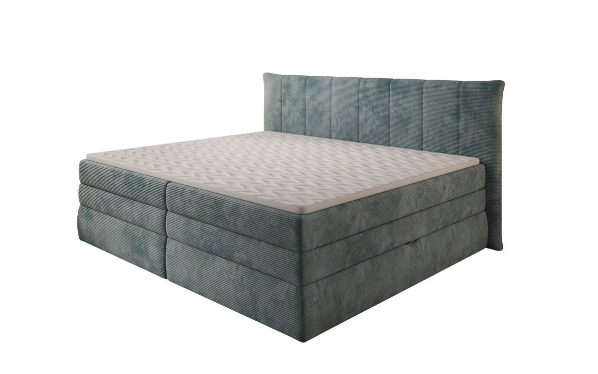 Lit boxspring familial Stella en 220/240x200 avec rangement en côtelé