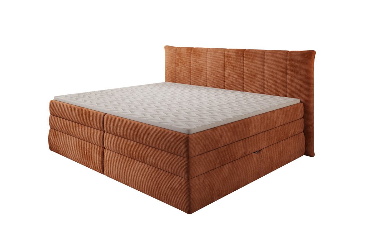 Lit boxspring familial Stella en 220/240x200 avec rangement en côtelé