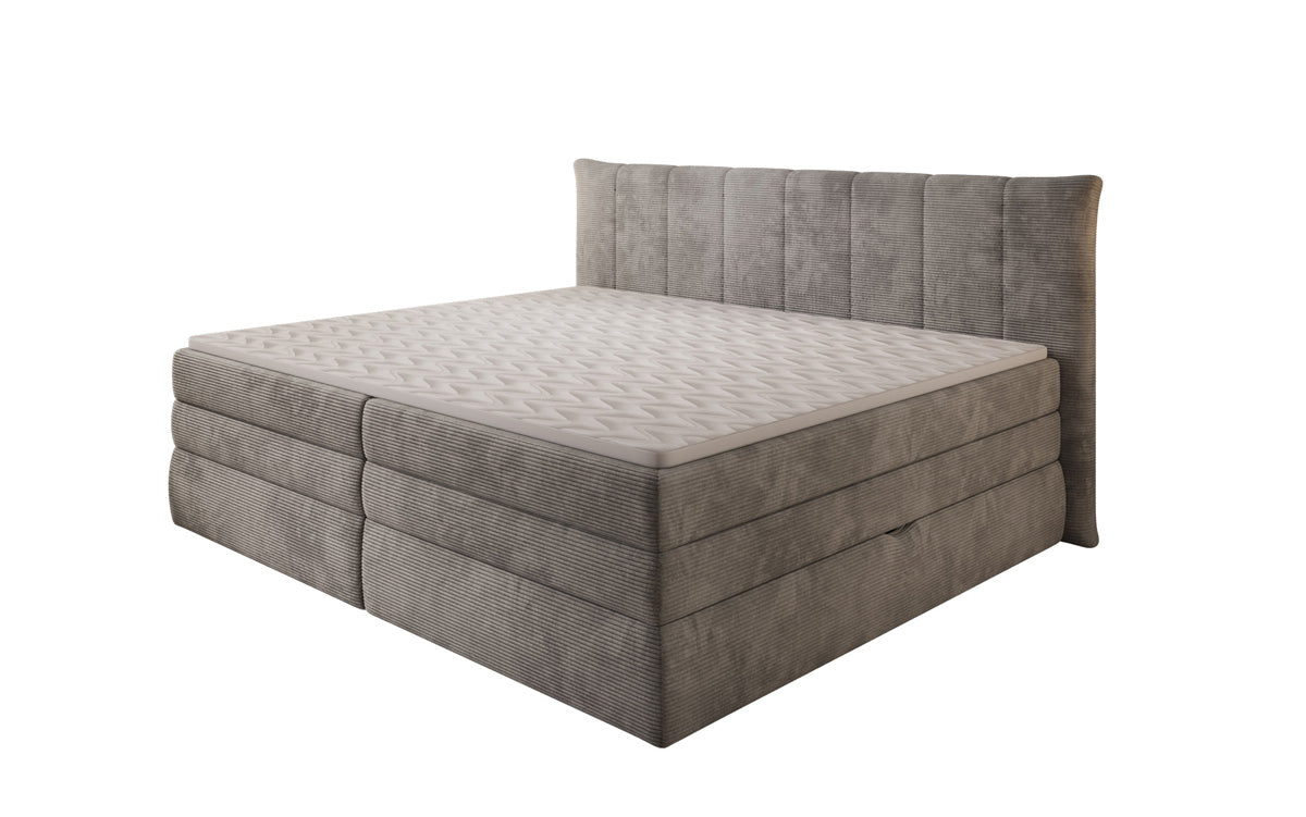 Lit boxspring familial Stella en 220/240x200 avec rangement en côtelé