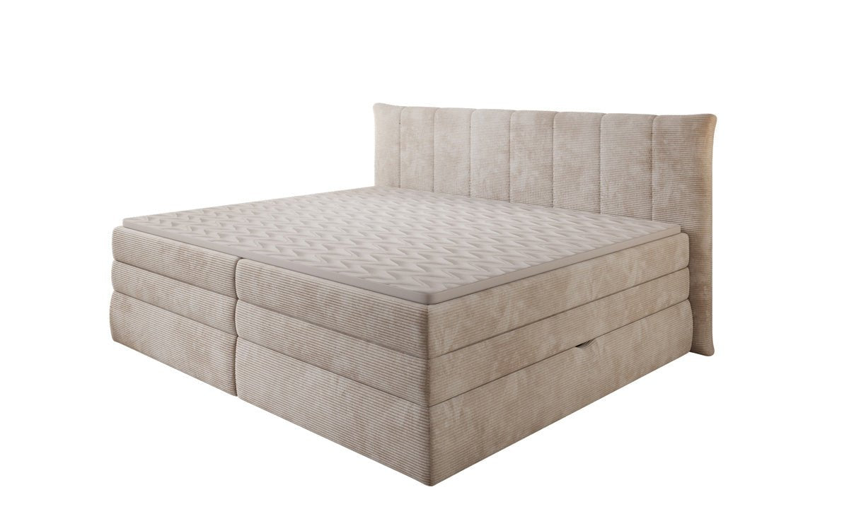 Lit boxspring familial Stella en 220/240x200 avec rangement en côtelé