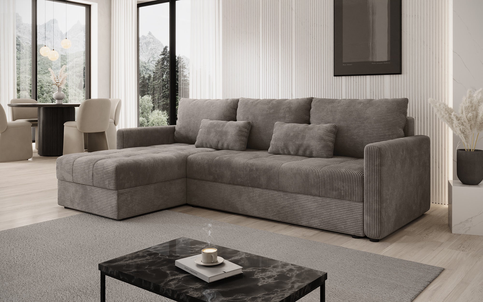 Designer Sofa Roma in Cord mit Schlaf- und Klappfunktion
