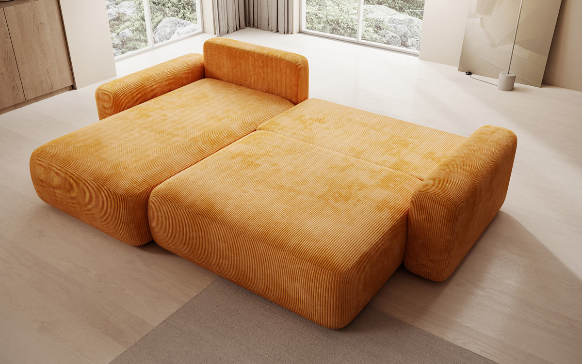 Canapé d’angle design Lola avec fonction couchage et fonction rabattable en Côtelé