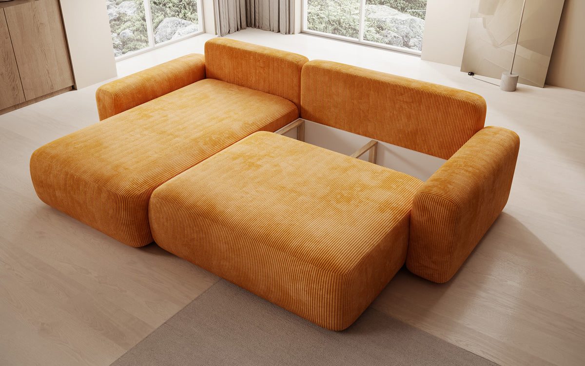 Canapé d’angle design Lola avec fonction couchage et fonction rabattable en Côtelé