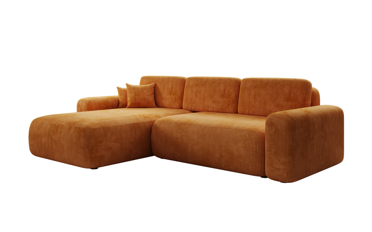 Canapé d’angle design Lola avec fonction couchage et fonction rabattable en Côtelé