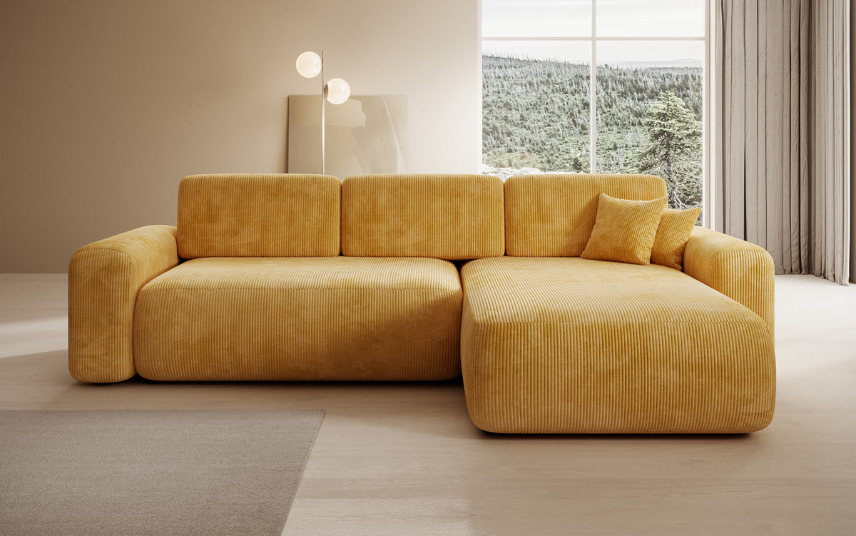 Canapé d’angle design Lola avec fonction couchage et fonction rabattable en Côtelé