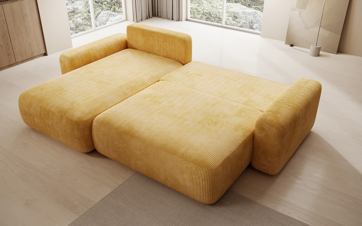 Canapé d’angle design Lola avec fonction couchage et fonction rabattable en Côtelé