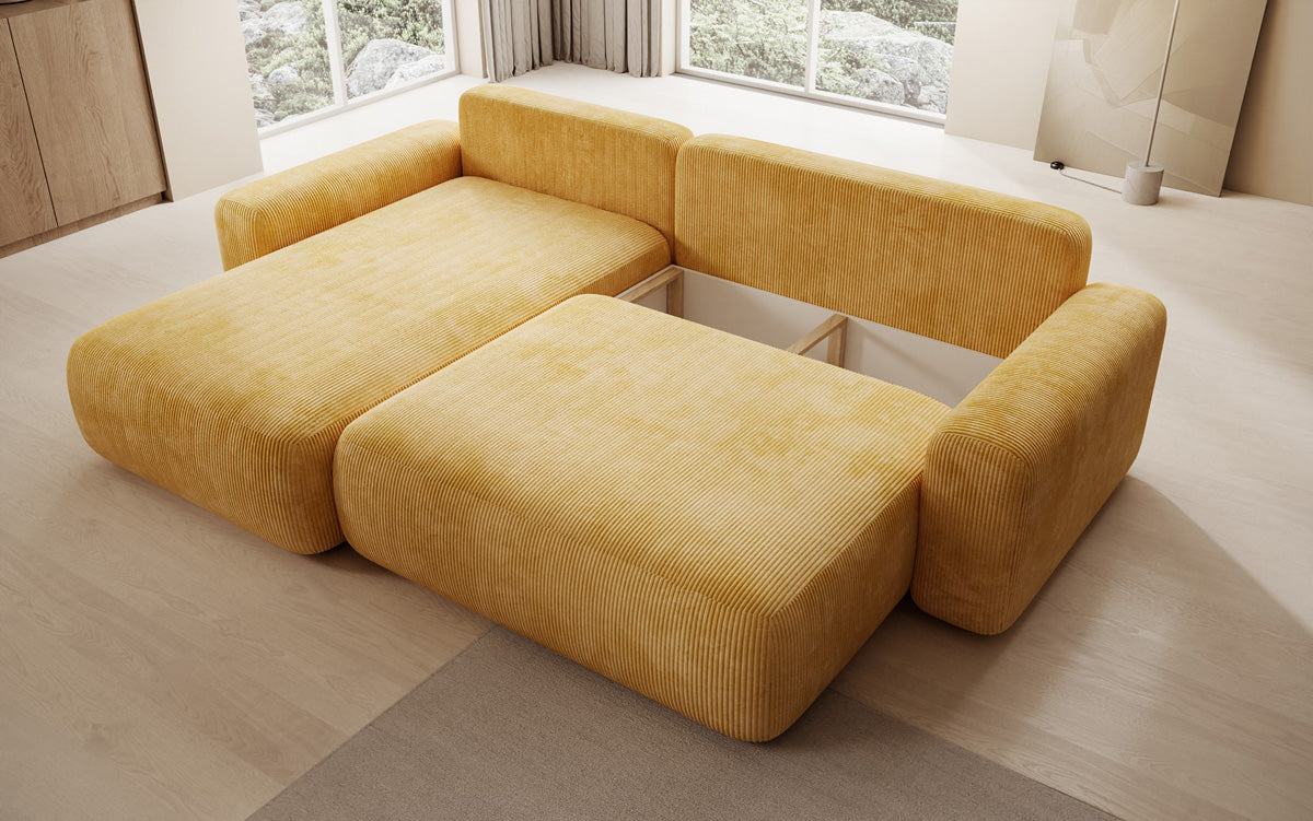 Canapé d’angle design Lola avec fonction couchage et fonction rabattable en Côtelé