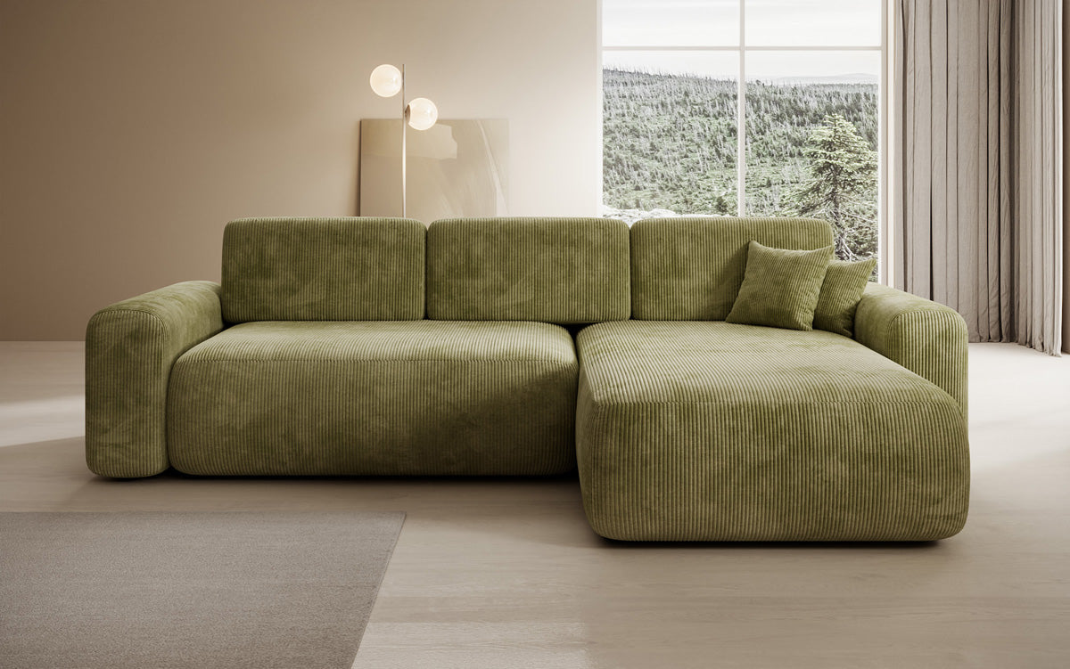 Canapé d’angle design Lola avec fonction couchage et fonction rabattable en Côtelé