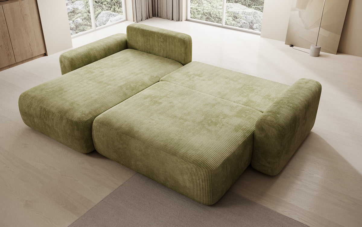 Canapé d’angle design Lola avec fonction couchage et fonction rabattable en Côtelé