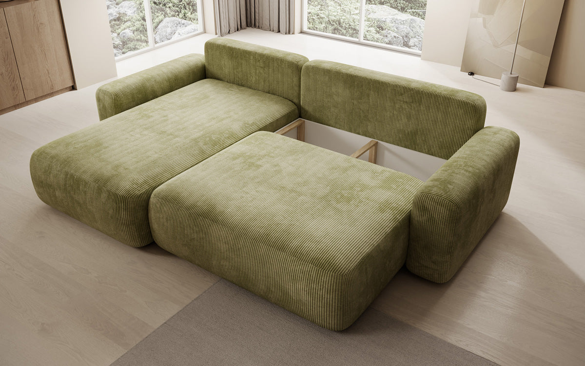 Canapé d’angle design Lola avec fonction couchage et fonction rabattable en Côtelé
