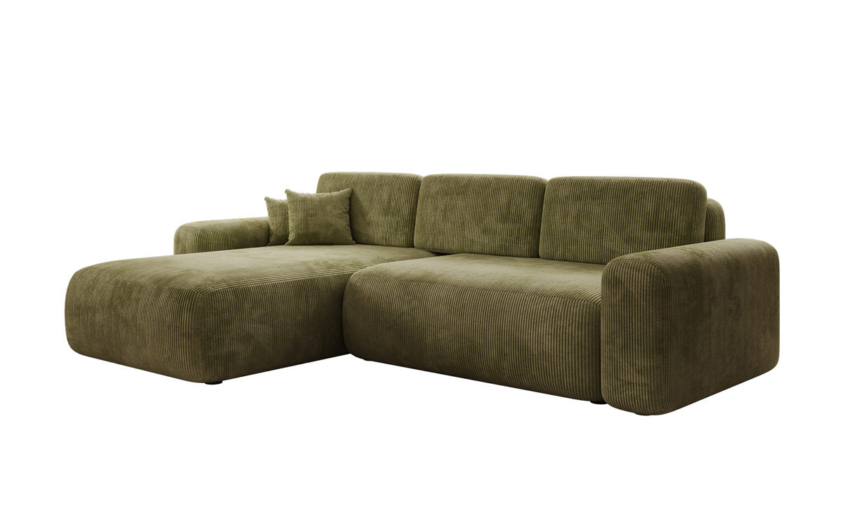 Canapé d’angle design Lola avec fonction couchage et fonction rabattable en Côtelé