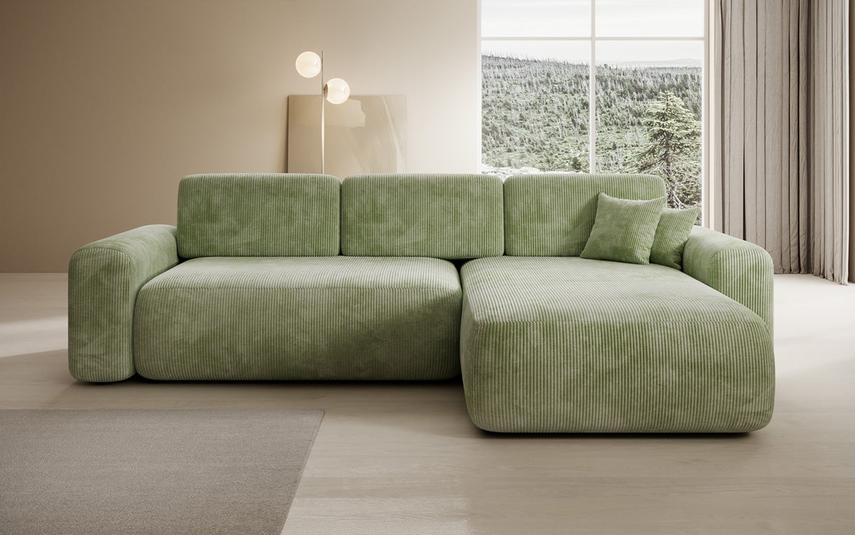 Canapé d’angle design Lola avec fonction couchage et fonction rabattable en Côtelé