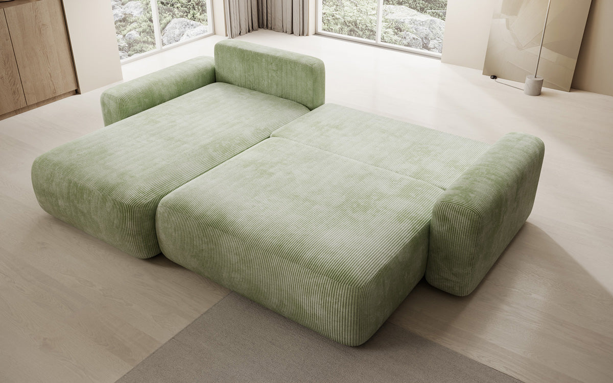 Canapé d’angle design Lola avec fonction couchage et fonction rabattable en Côtelé