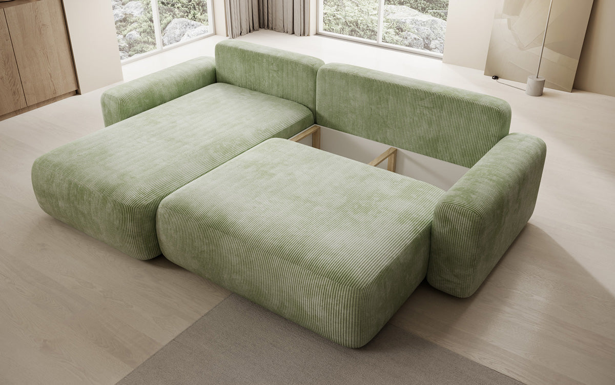Canapé d’angle design Lola avec fonction couchage et fonction rabattable en Côtelé