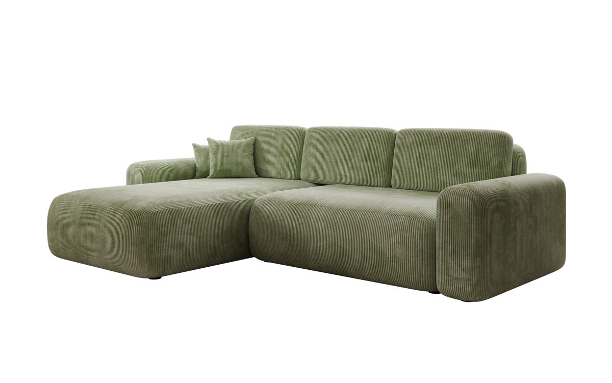 Canapé d’angle design Lola avec fonction couchage et fonction rabattable en Côtelé