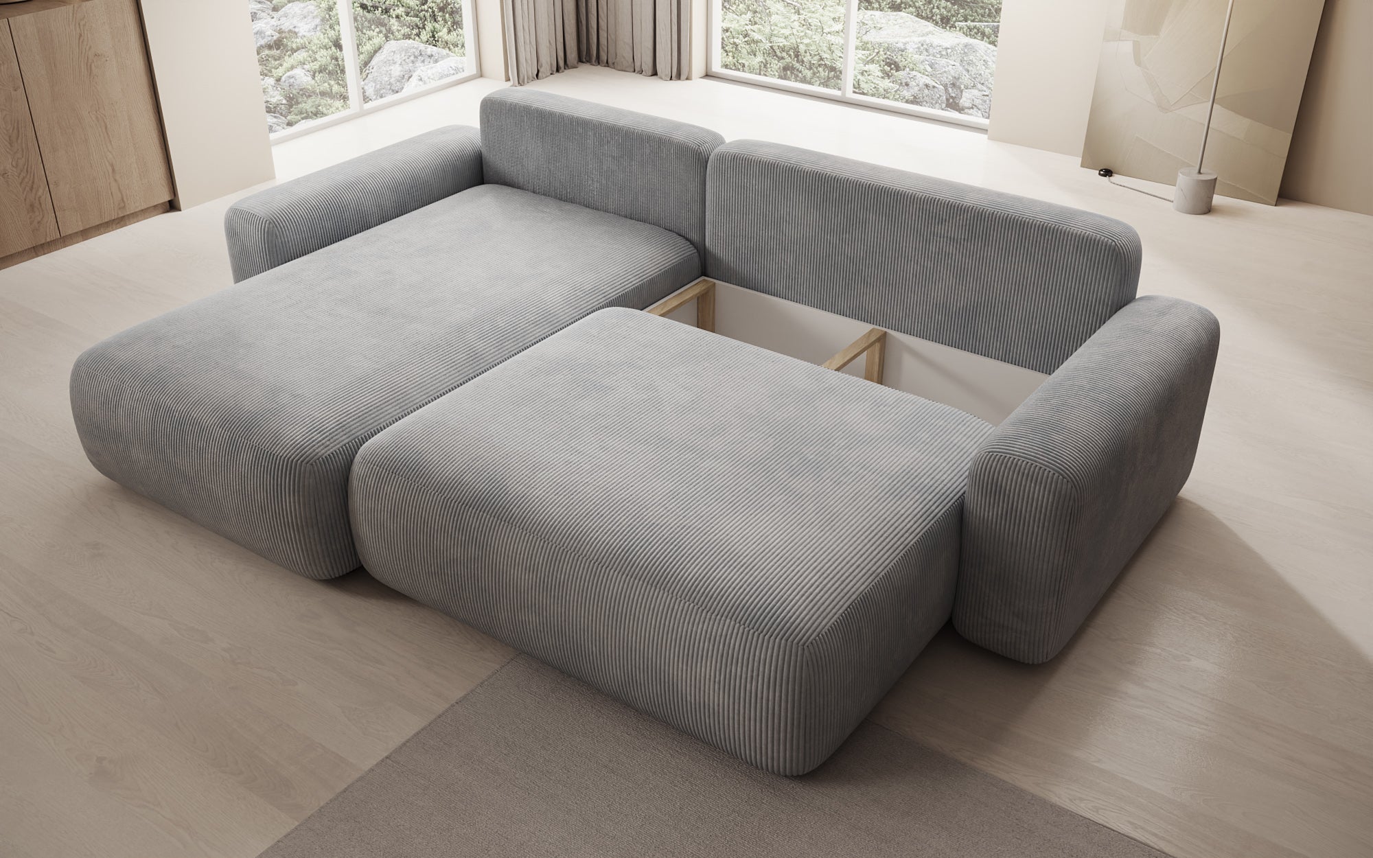 Canapé design Lola avec fonction couchage et fonction pliante en Côtelé