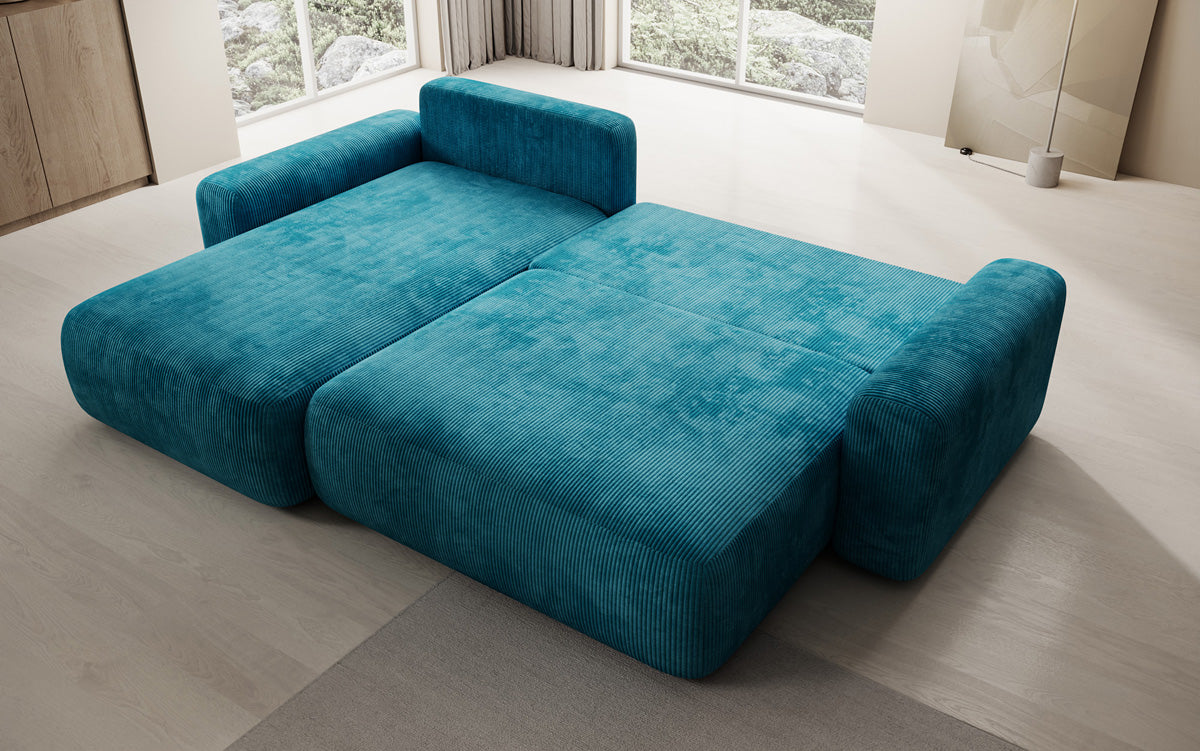 Canapé d’angle design Lola avec fonction couchage et fonction rabattable en Côtelé
