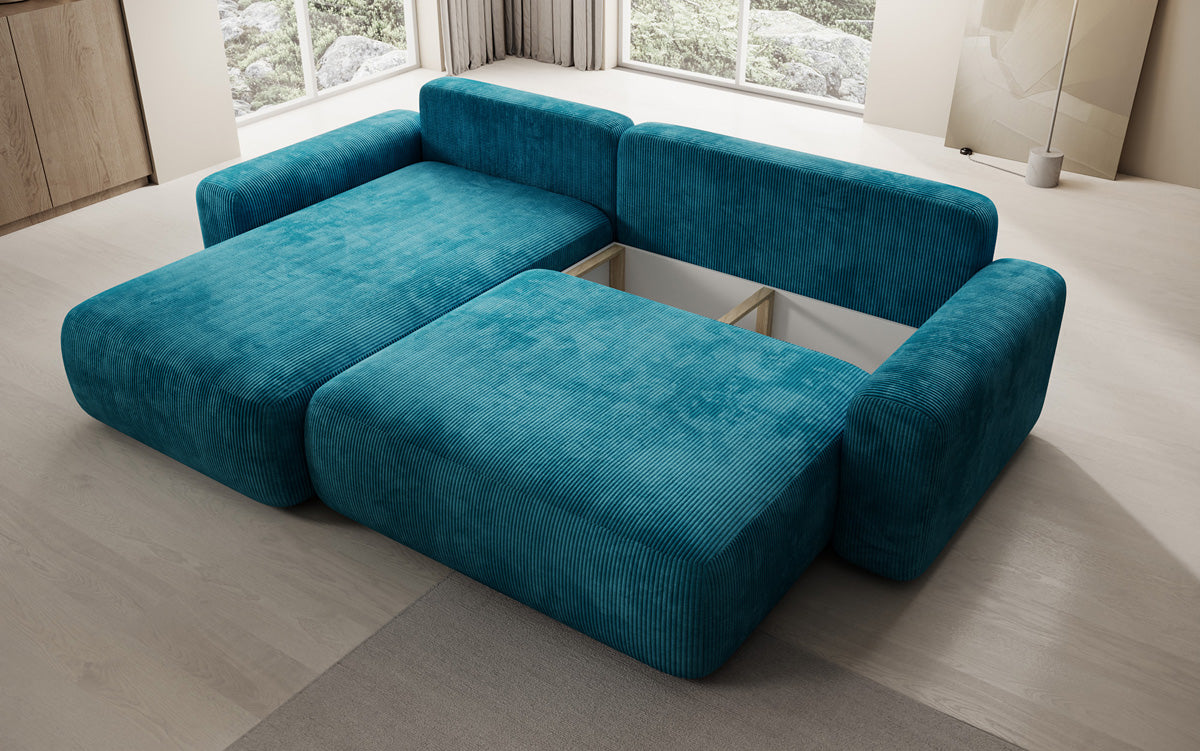 Canapé d’angle design Lola avec fonction couchage et fonction rabattable en Côtelé