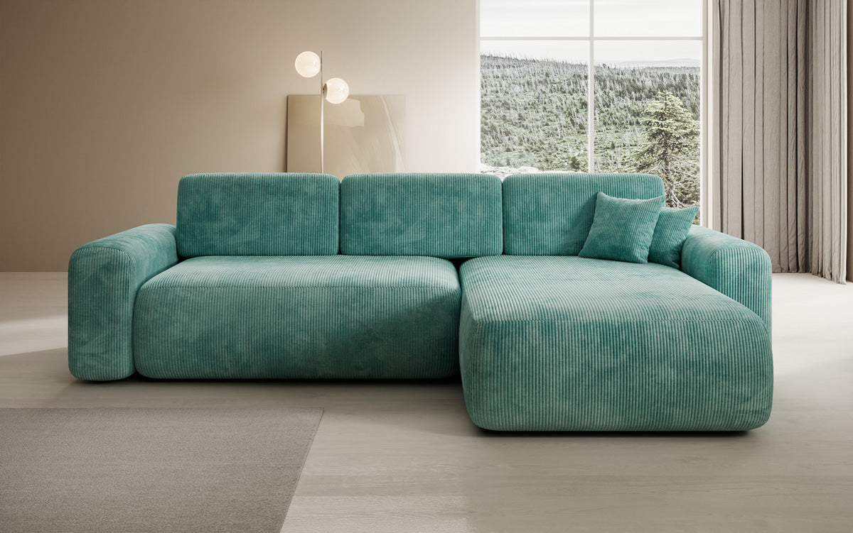 Canapé d’angle design Lola avec fonction couchage et fonction rabattable en Côtelé