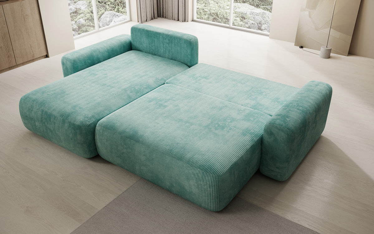 Canapé d’angle design Lola avec fonction couchage et fonction rabattable en Côtelé