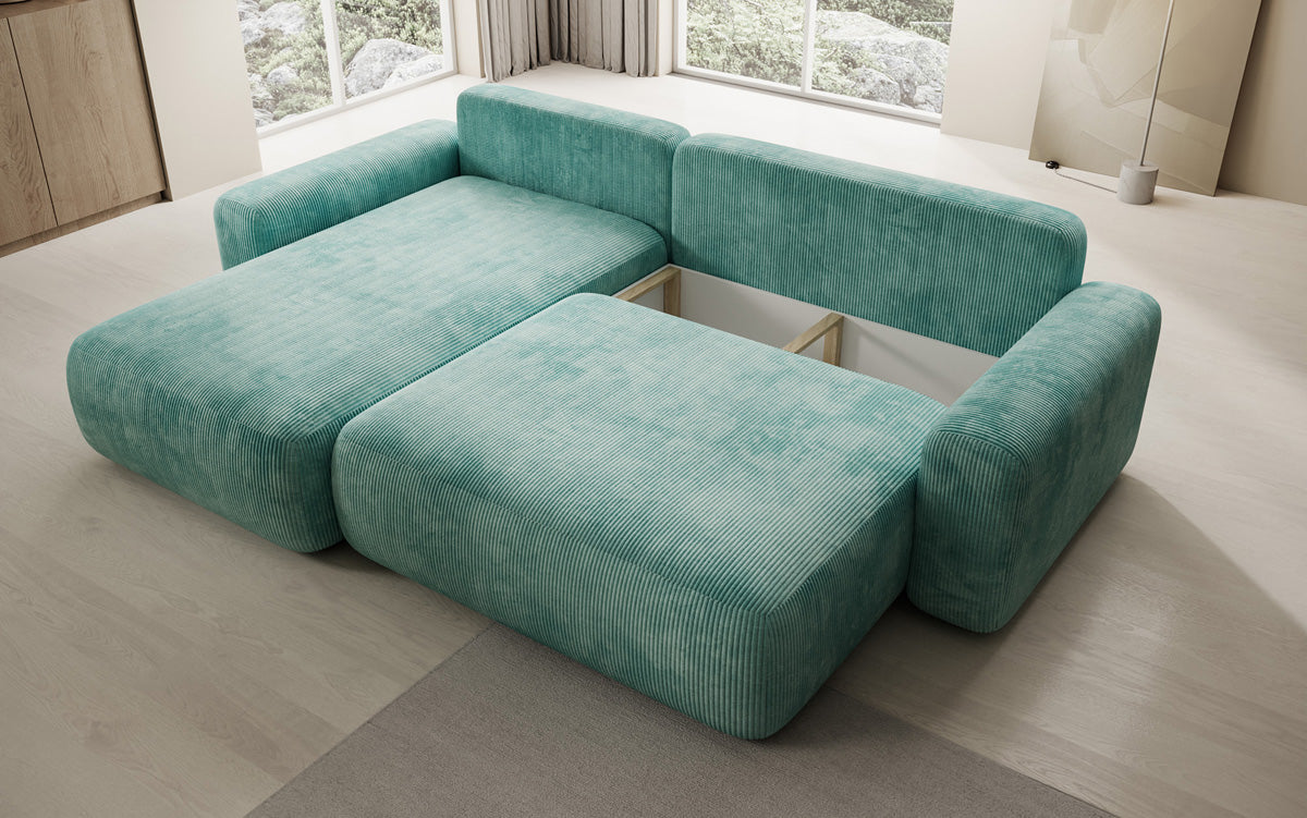 Canapé d’angle design Lola avec fonction couchage et fonction rabattable en Côtelé