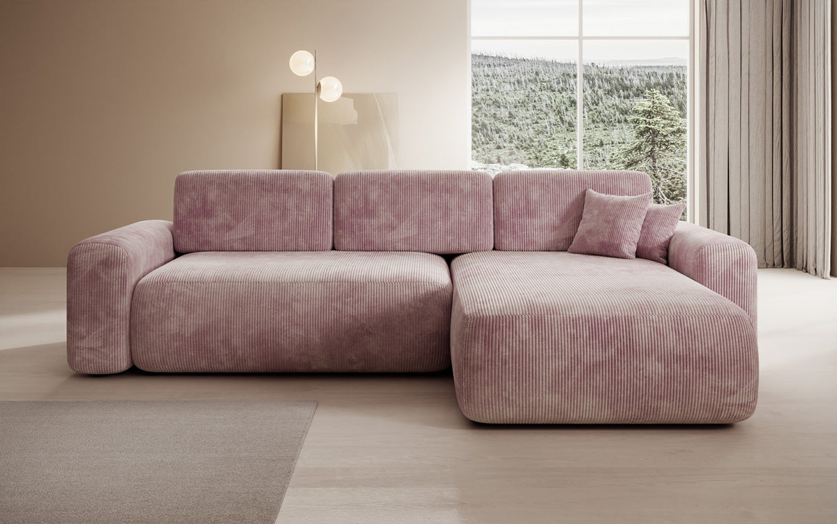 Canapé d’angle design Lola avec fonction couchage et fonction rabattable en Côtelé