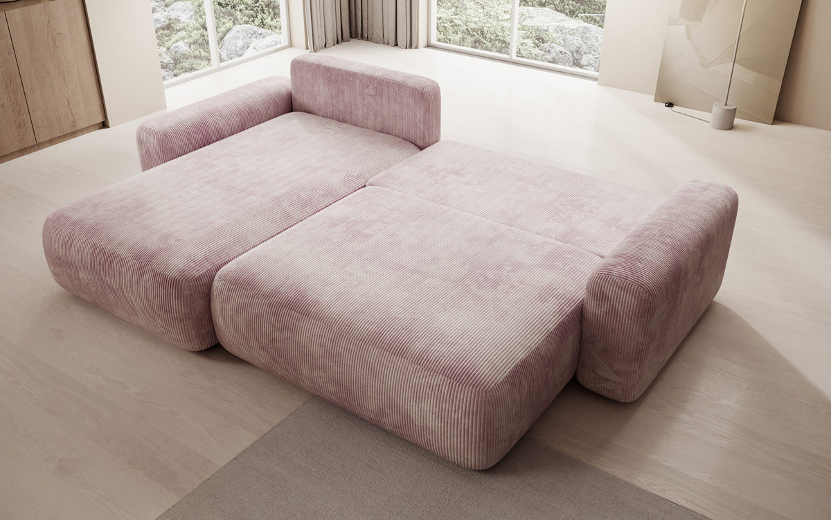 Canapé d’angle design Lola avec fonction couchage et fonction rabattable en Côtelé
