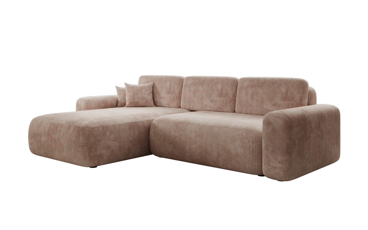 Canapé d’angle design Lola avec fonction couchage et fonction rabattable en Côtelé