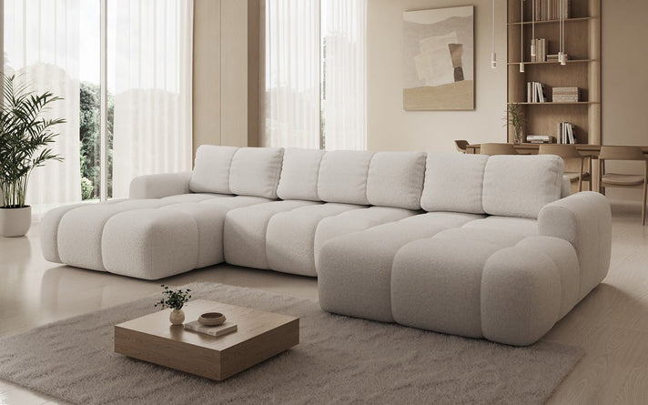 Canapé design Analfi U avec fonction couchage et dépliable en Bouclé