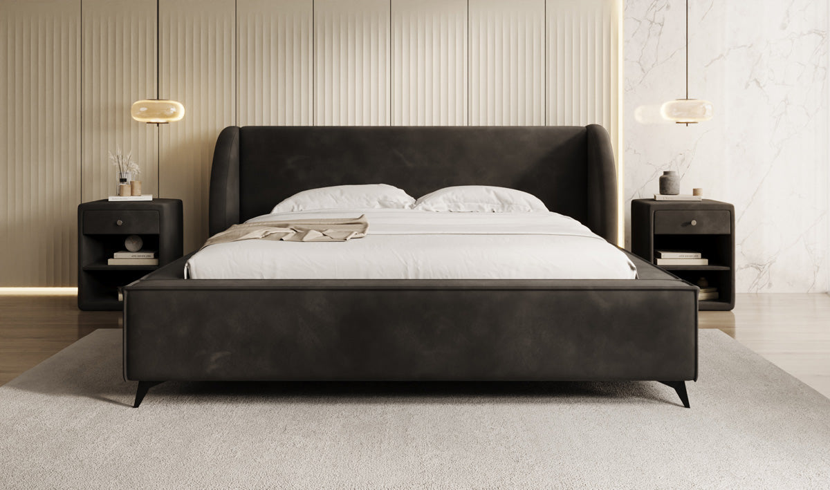 Designer Polsterbett Freya in Samt mit Stauraum