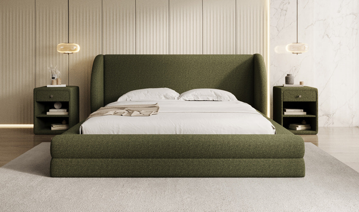 Designer Polsterbett Liv in Teddy Bouclé mit Stauraum