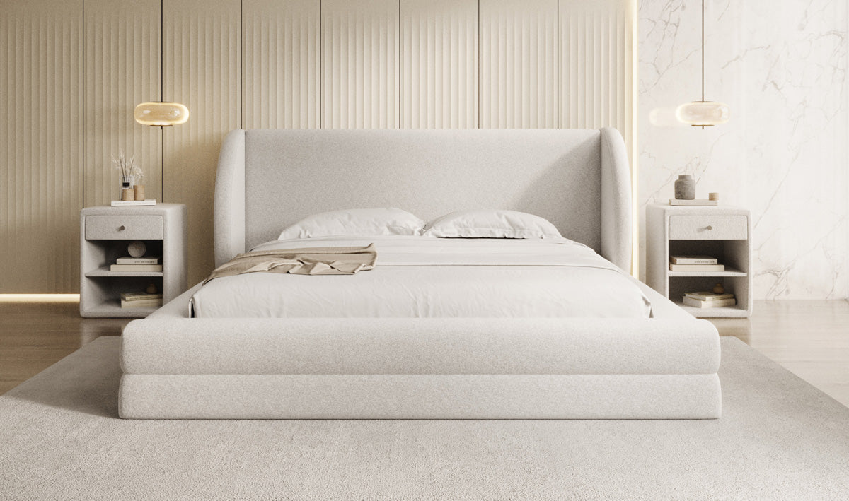 Designer Polsterbett Liv in Strukturstoff mit Stauraum