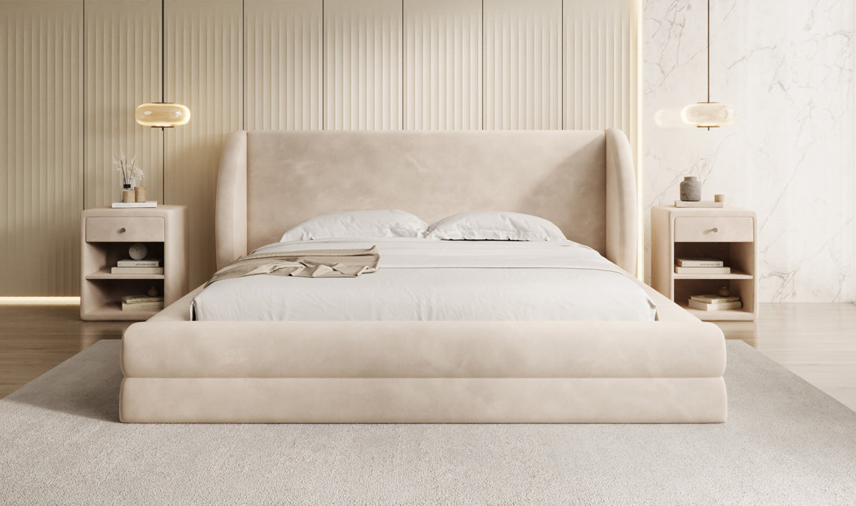 Lit rembourré design Liv en Velours avec espace de rangement