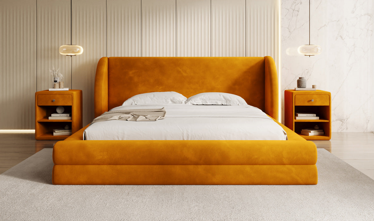 Lit rembourré design Liv en Velours avec espace de rangement