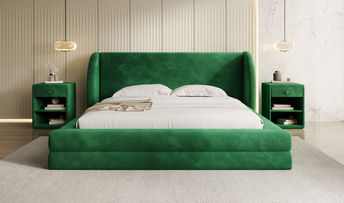 Lit rembourré design Liv en Velours avec espace de rangement