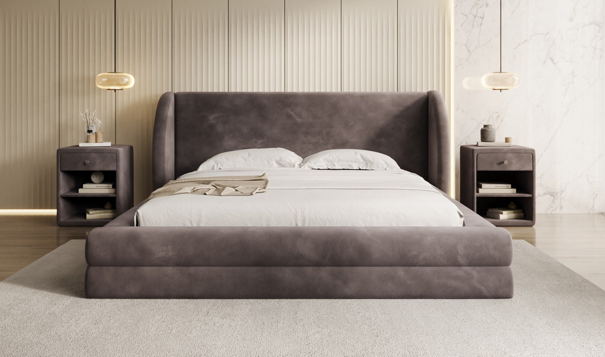Lit rembourré design Liv en Velours avec espace de rangement