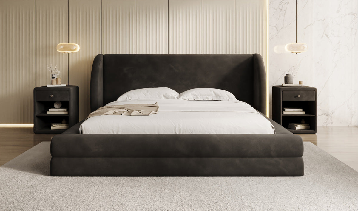 Lit rembourré design Liv en Velours avec espace de rangement