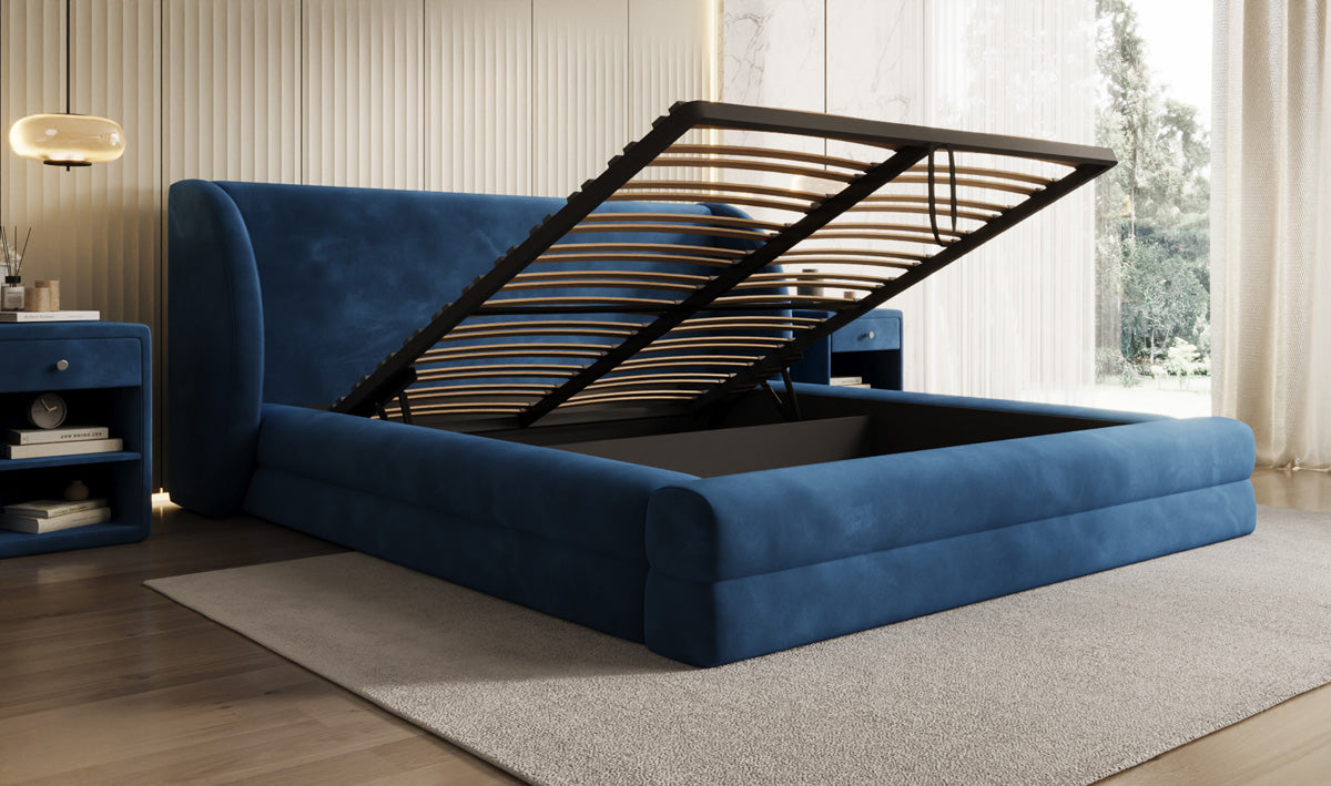 Lit rembourré design Liv en Velours avec espace de rangement