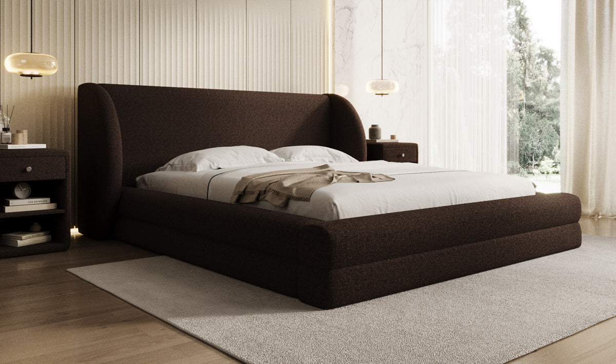 Designer Polsterbett Liv in Teddy Bouclé mit Stauraum