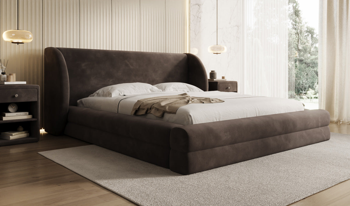 Lit rembourré design Liv en Velours avec espace de rangement