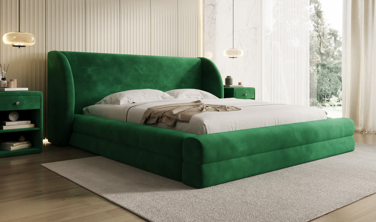 Lit rembourré design Liv en Velours avec espace de rangement