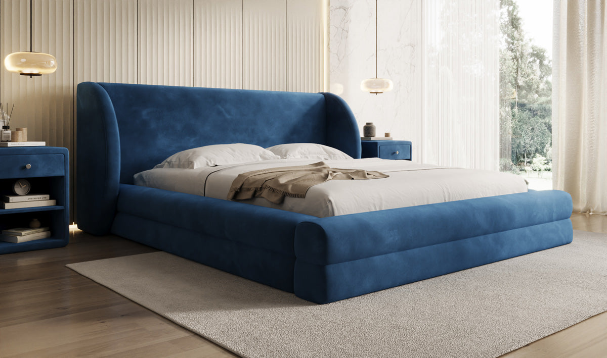 Lit rembourré design Liv en Velours avec espace de rangement
