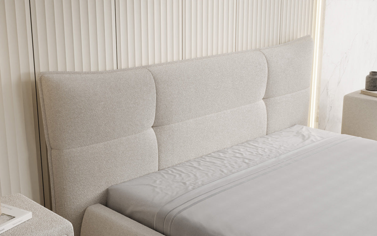 Lit rembourré design Gioia en Peluche Bouclé avec espace de rangement