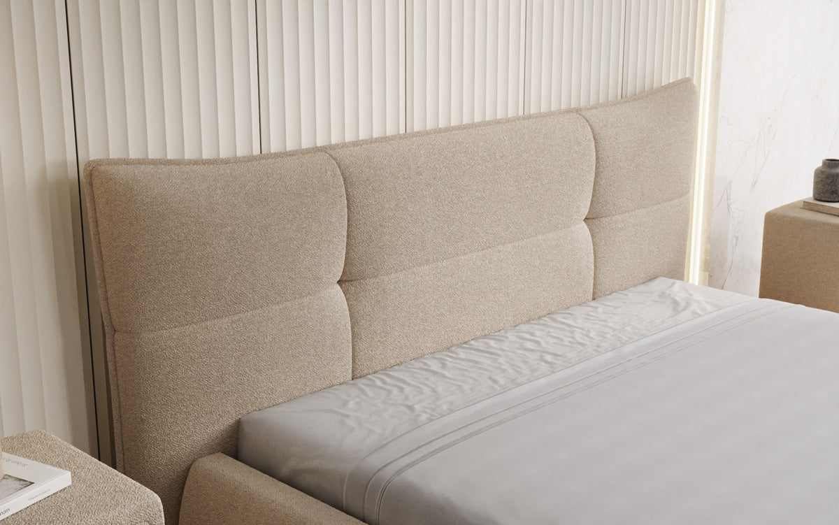 Lit rembourré design Gioia en Peluche Bouclé avec espace de rangement