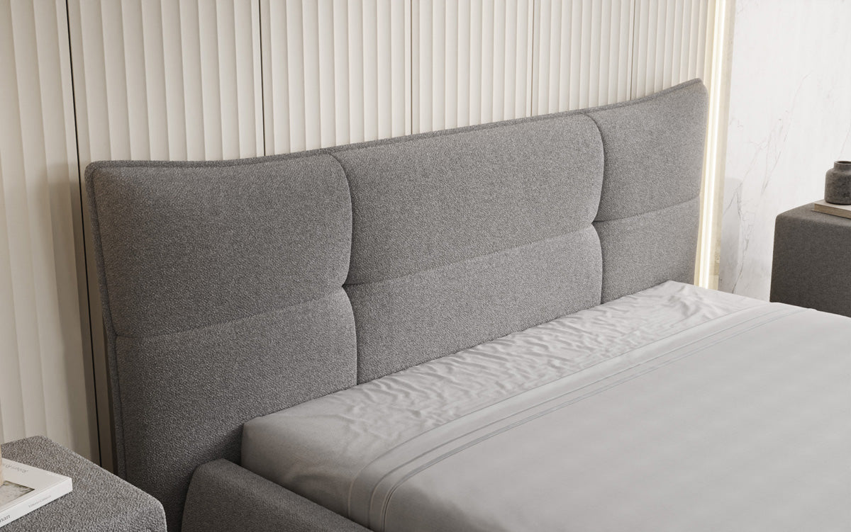 Lit rembourré design Gioia en Peluche Bouclé avec espace de rangement