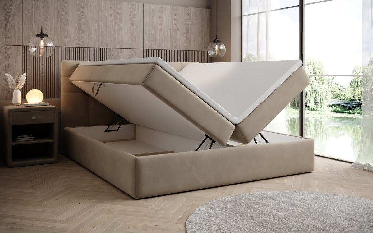 Lit boxspring Lux en Velours avec rangement