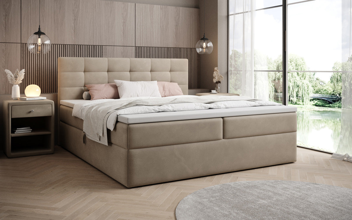 Lit boxspring Lux en Velours avec rangement