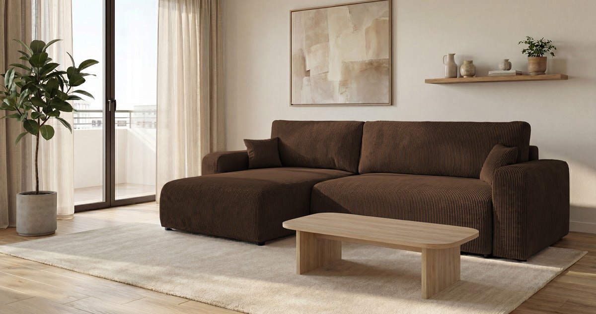 Canapé design Noma avec fonction couchage et rabattable en Côtelé