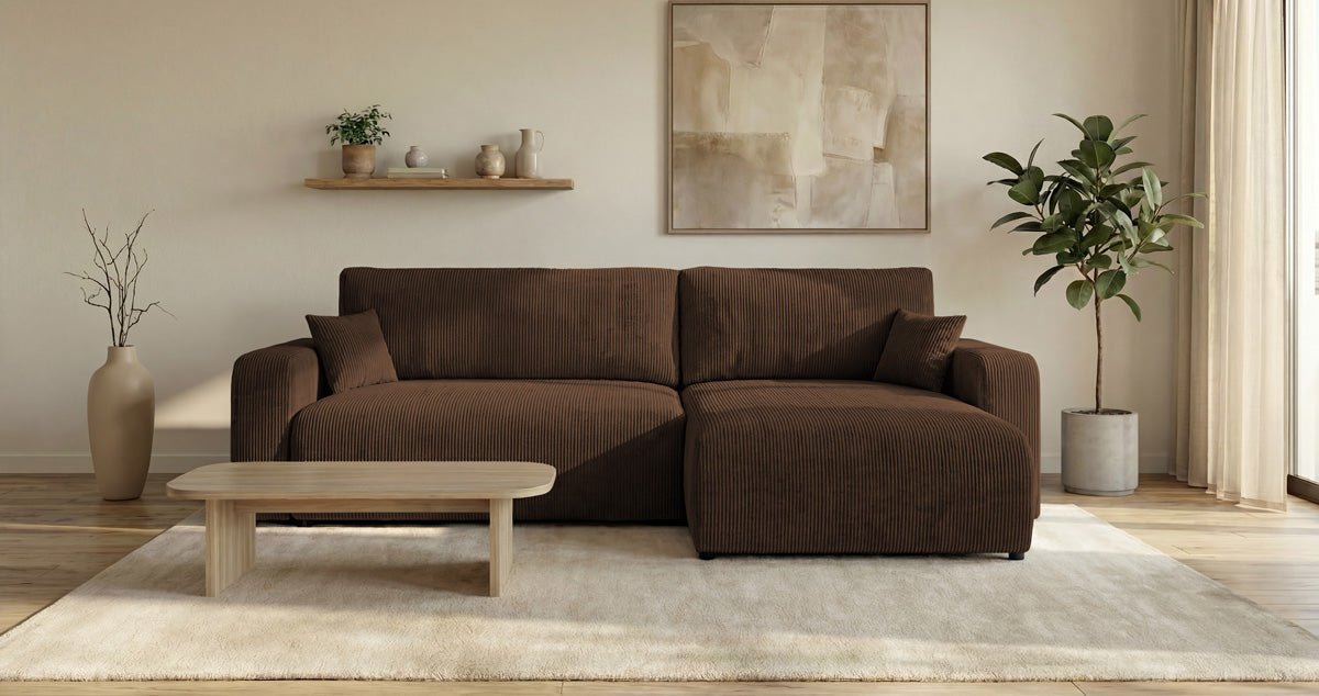 Canapé design Noma avec fonction couchage et rabattable en Côtelé