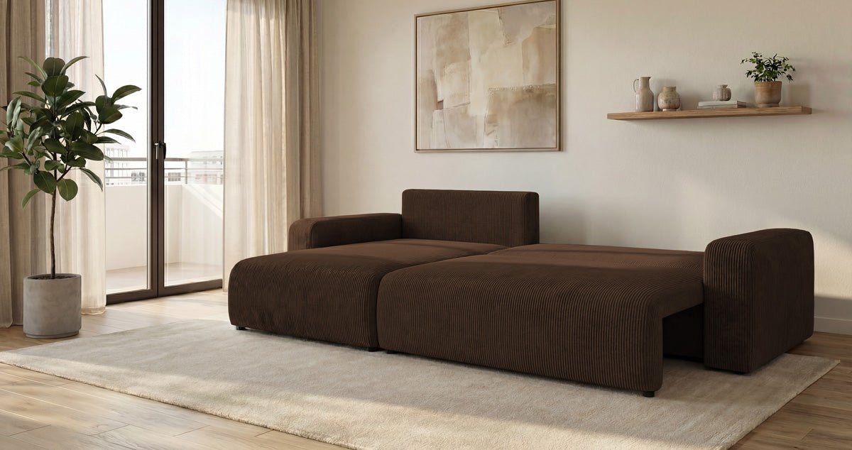 Canapé design Noma avec fonction couchage et rabattable en Côtelé